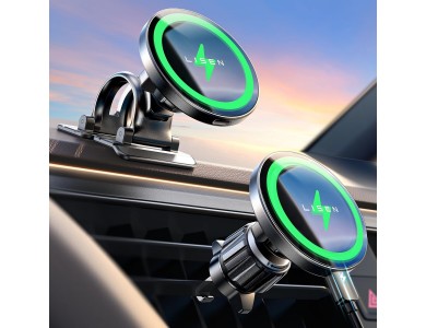 Lisen Magnetic Car Phone Mount & 15W Charger, Βάση Αυτοκινήτου Αεραγωγού με Ασύρματη Φόρτιση συμβατή MagSafe για iPhone, Black